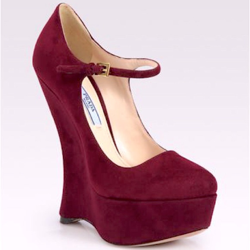 Prada suede Mary Jane platform wedges 36.5